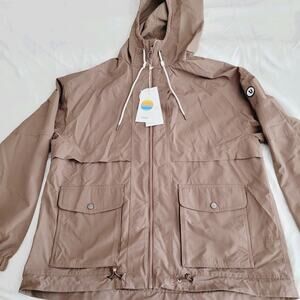 VUORI Elijo Rain Jacket Womans Large Brown Clove Hooded Utility Outdoor New